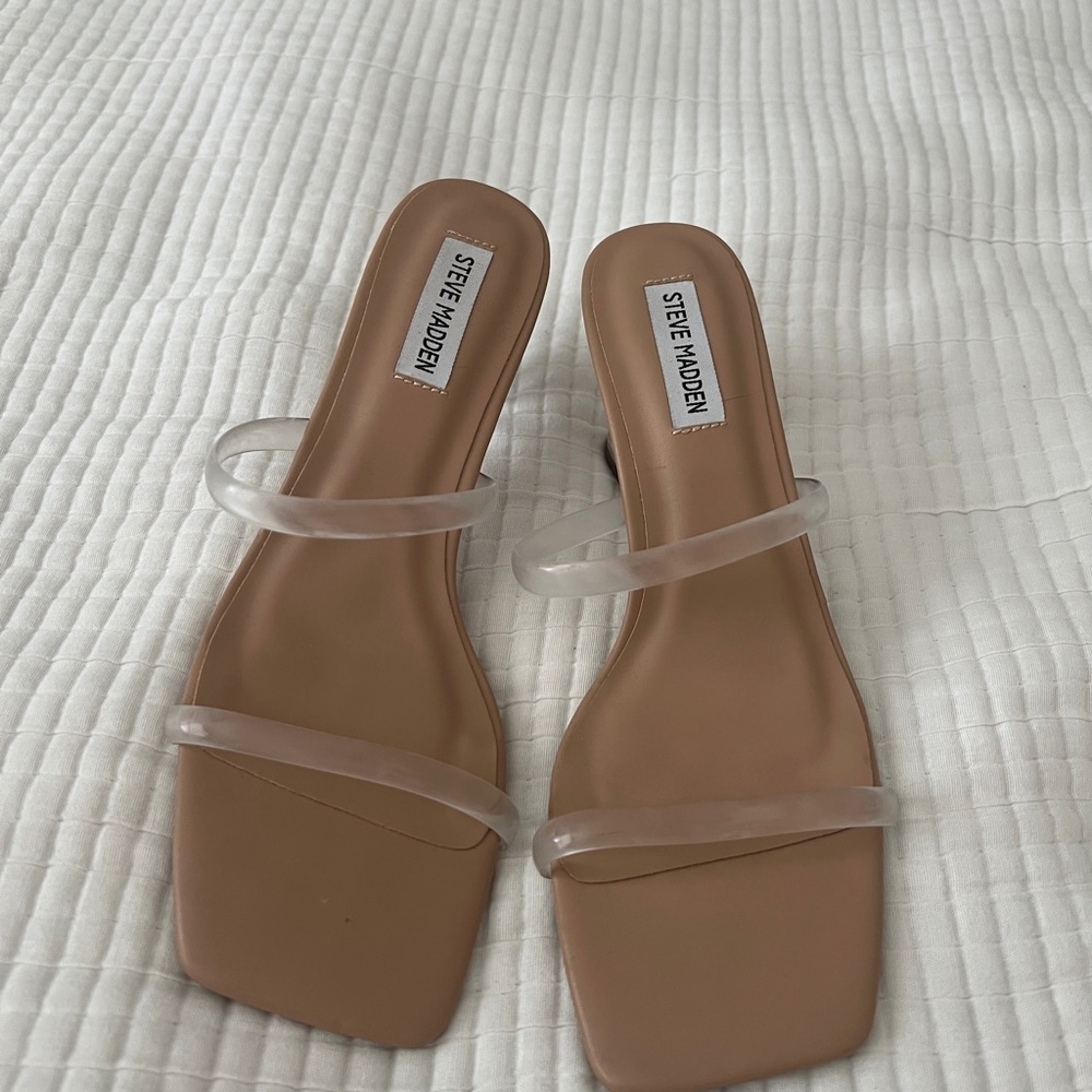 Steve Madden Clear Strap Tan Heels